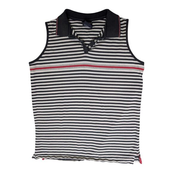 Vtg Y2K Sleeveless Polo Shirt Size M Red White Blue Striped Fairway Outfitters - Picture 1 of 7